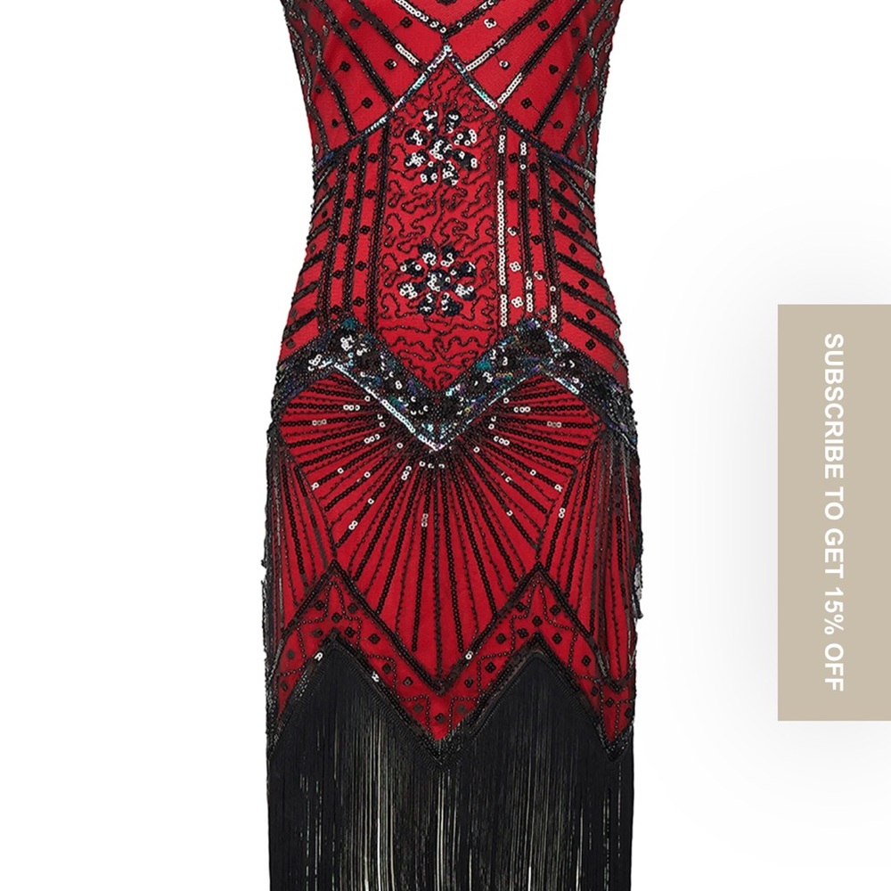 Red and Black Beaded Fringe Dress 1920’s Flapper Style.